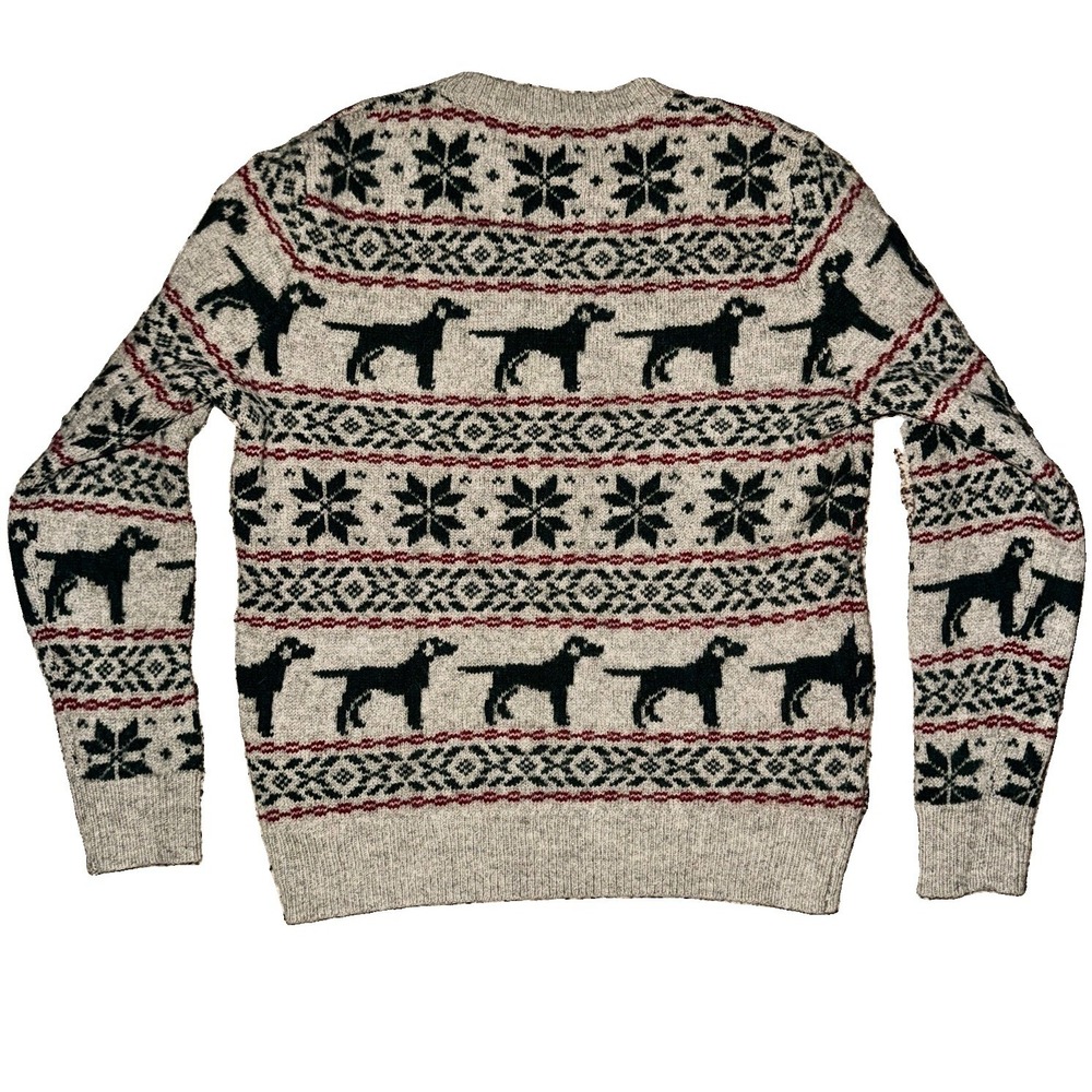 J.Crew 100% Wool Holiday Dog Sweater M Oatmeal Snowflake Country Cabin Apres Ski - Picture 4 of 8